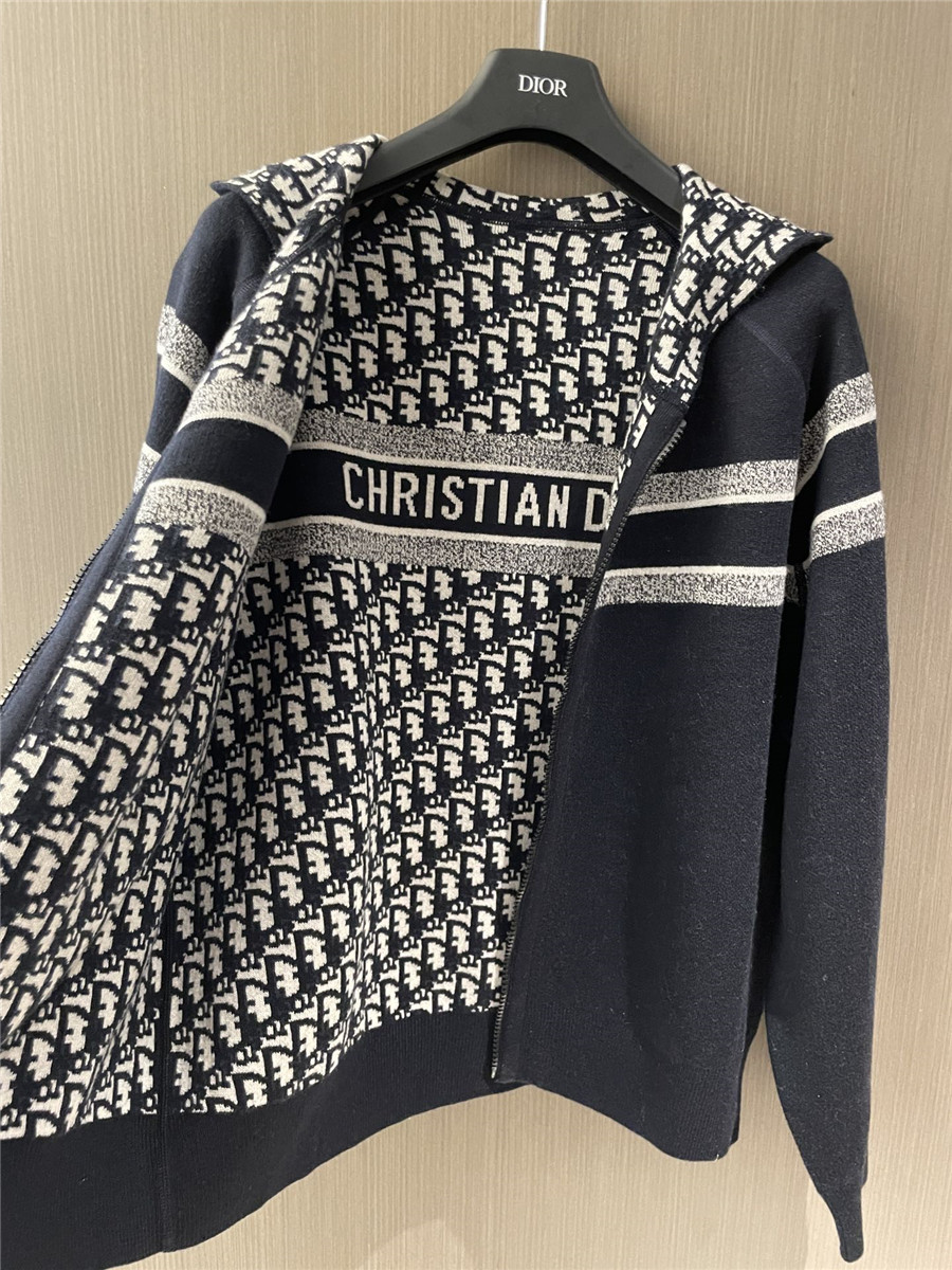 D10r oblique reversible hooded cardigan in blue
