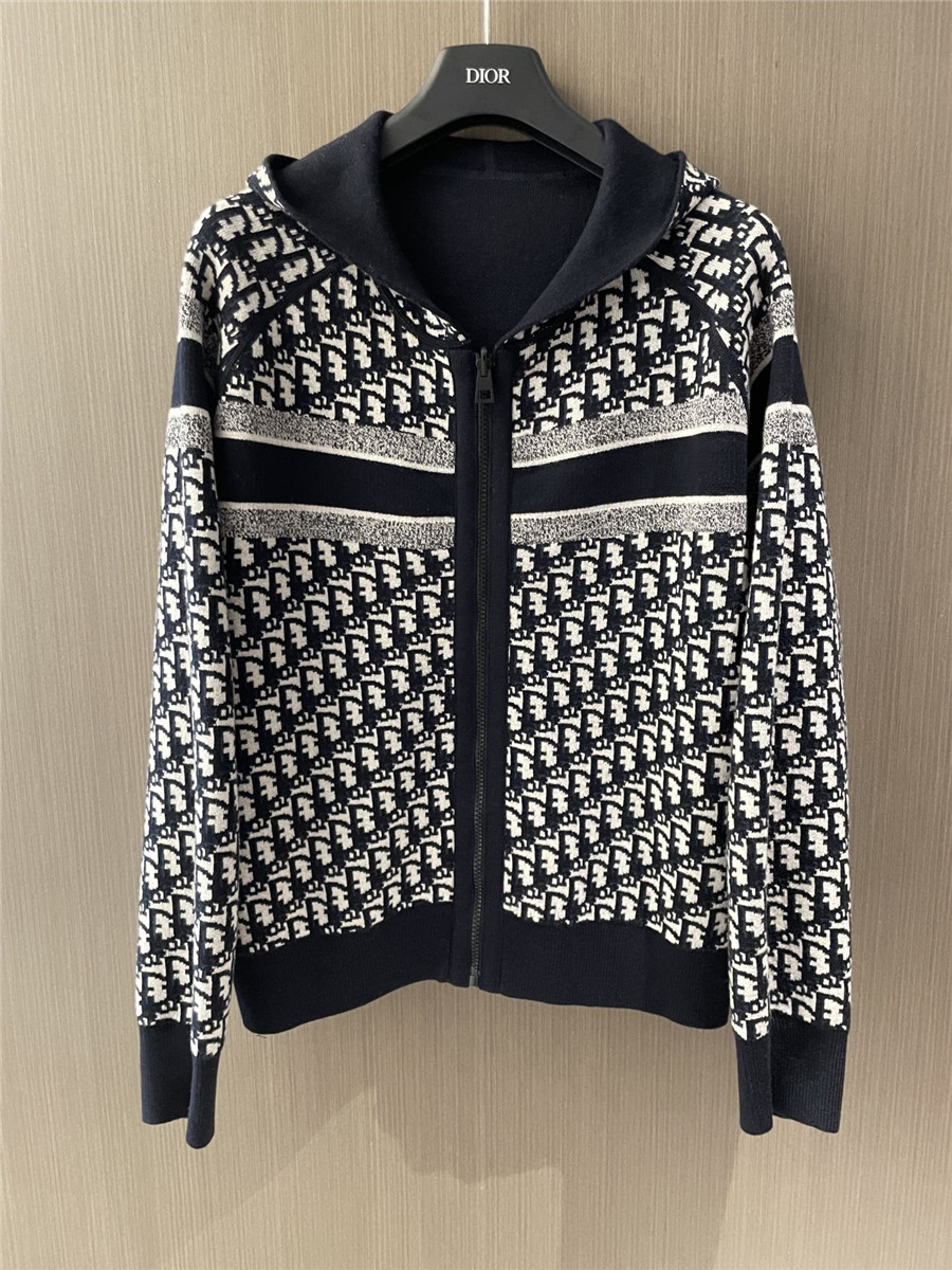 D10r oblique reversible hooded cardigan in blue