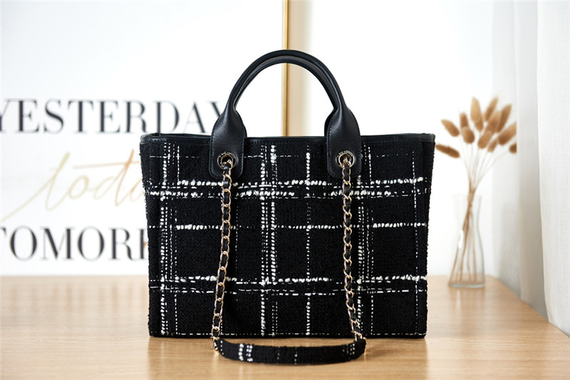 Ch**el colorful letters woolen plaid beach bag