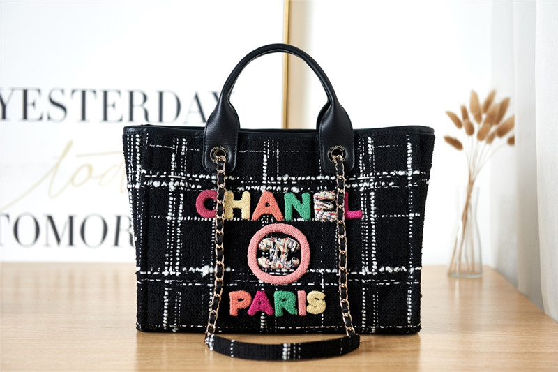 Ch**el colorful letters woolen plaid beach bag