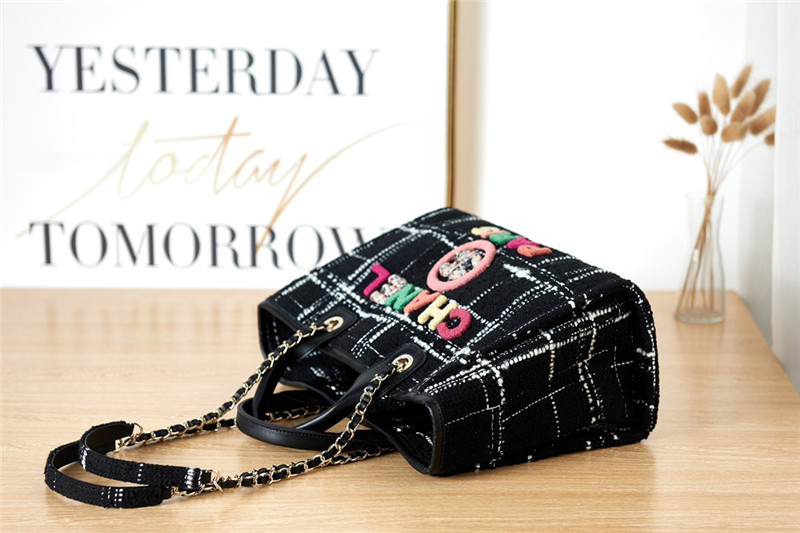 Ch**el colorful letters woolen plaid beach bag