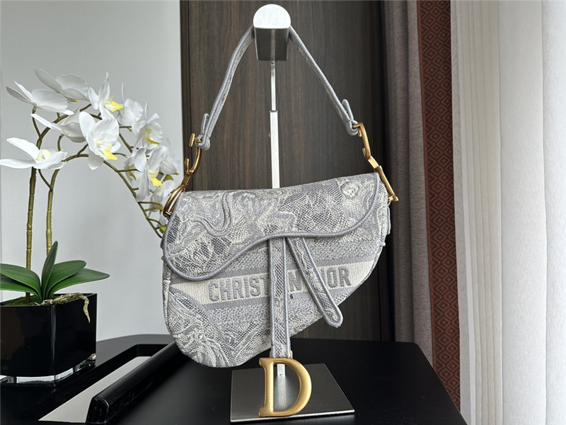 D10r grey embroidered denim saddle bag