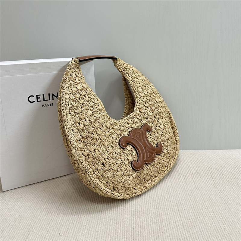 Ce1i*e classic panier hobo bag in raffia & calfskin
