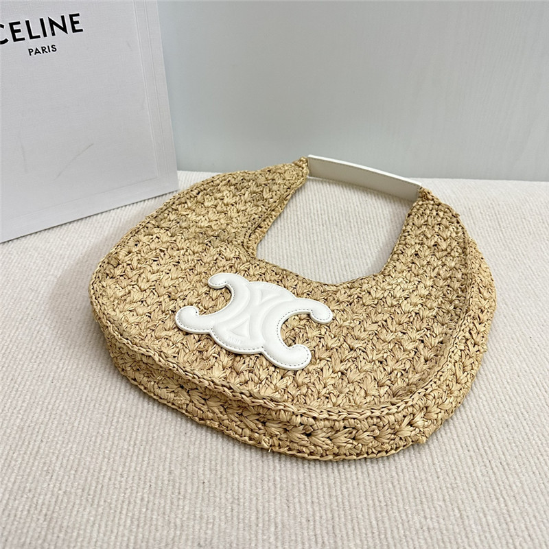 Ce1i*e classic panier hobo bag in white raffia & calfskin