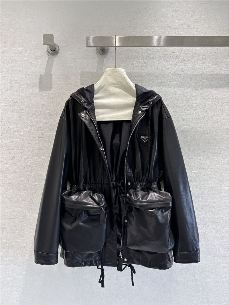 Pra*a hooded leather jacket