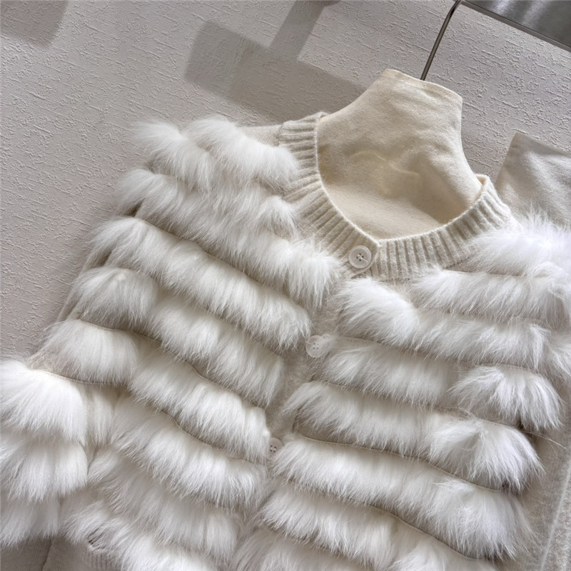 Wool fox fur top coat wool skirt suit
