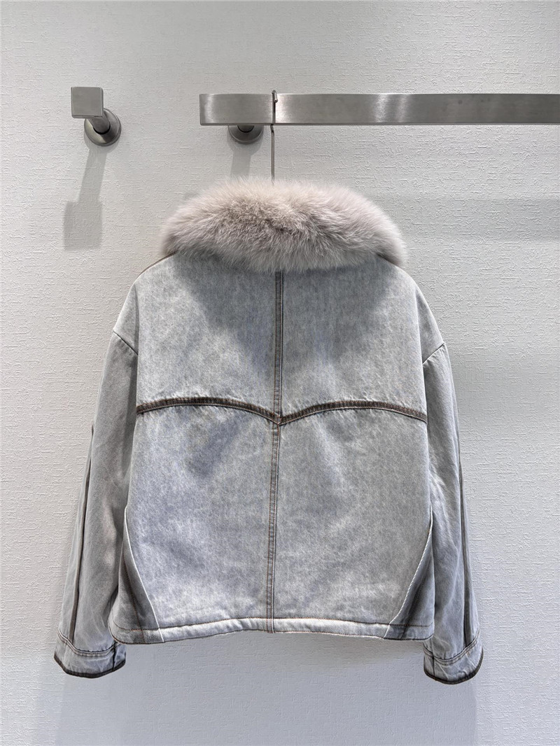 Vanitoo fox fur collar denim jacket