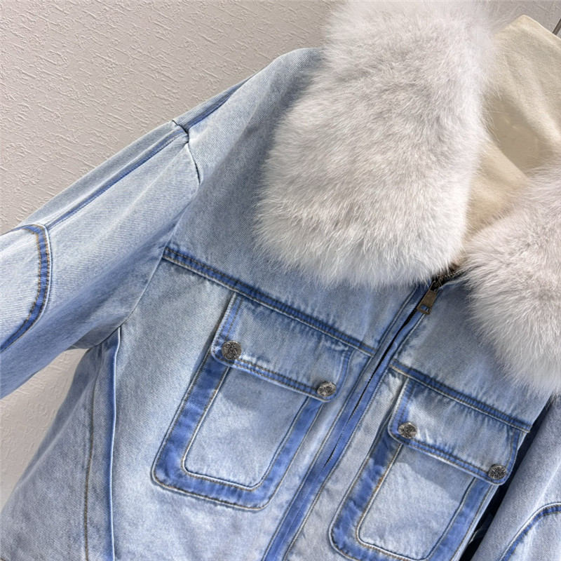 Vanitoo fox fur collar denim jacket