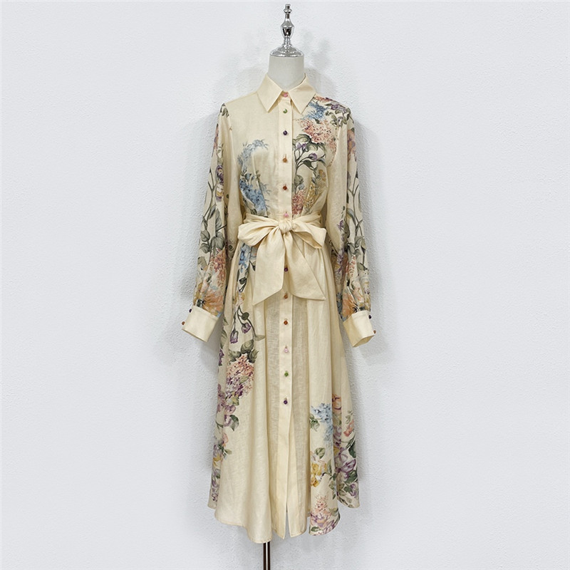 zimm  linen printed colorful button up dress