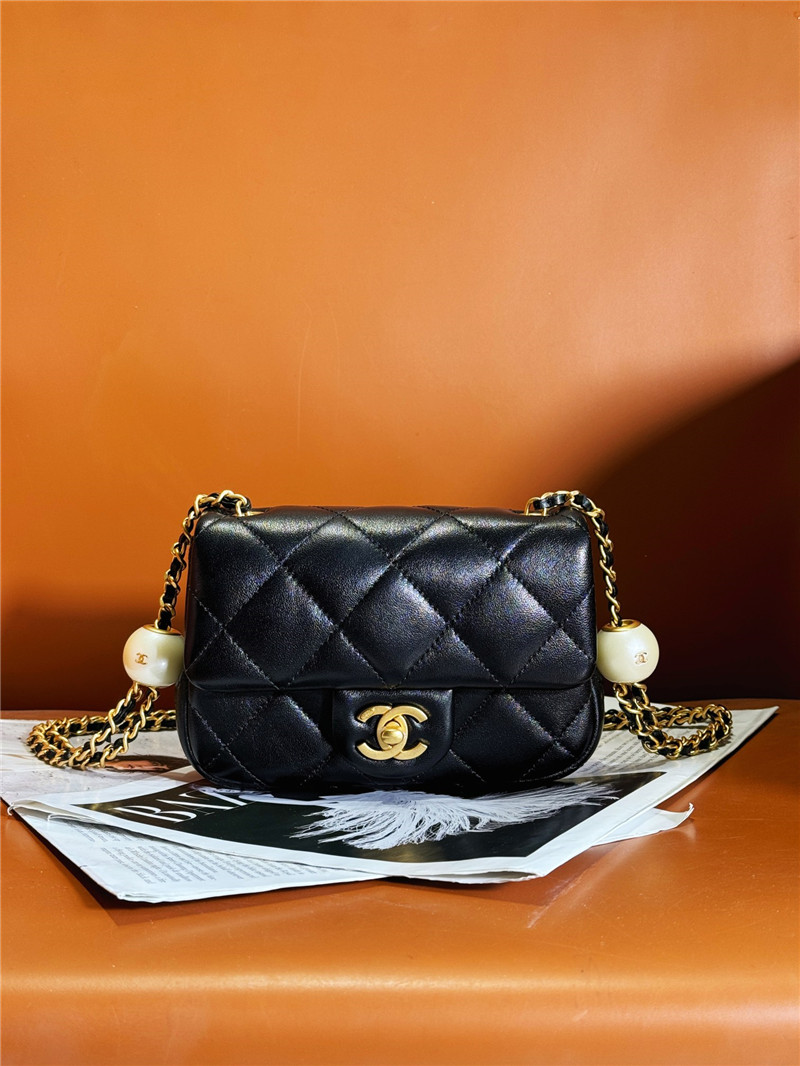 Ch**el pearl black classic cf bag small