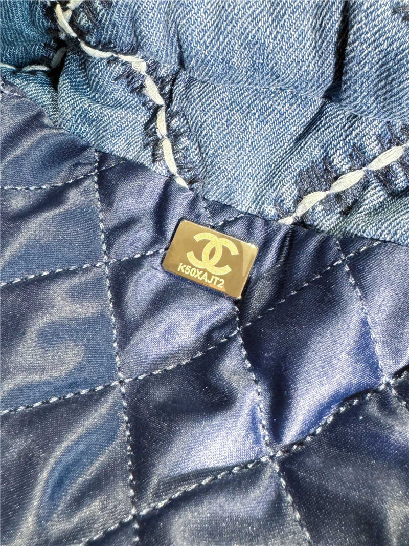 Ch**el blue stitched denim mini 22 bag