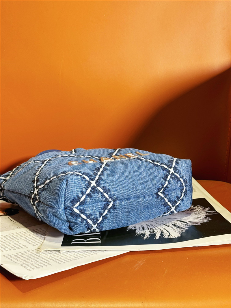 Ch**el blue stitched denim mini 22 bag