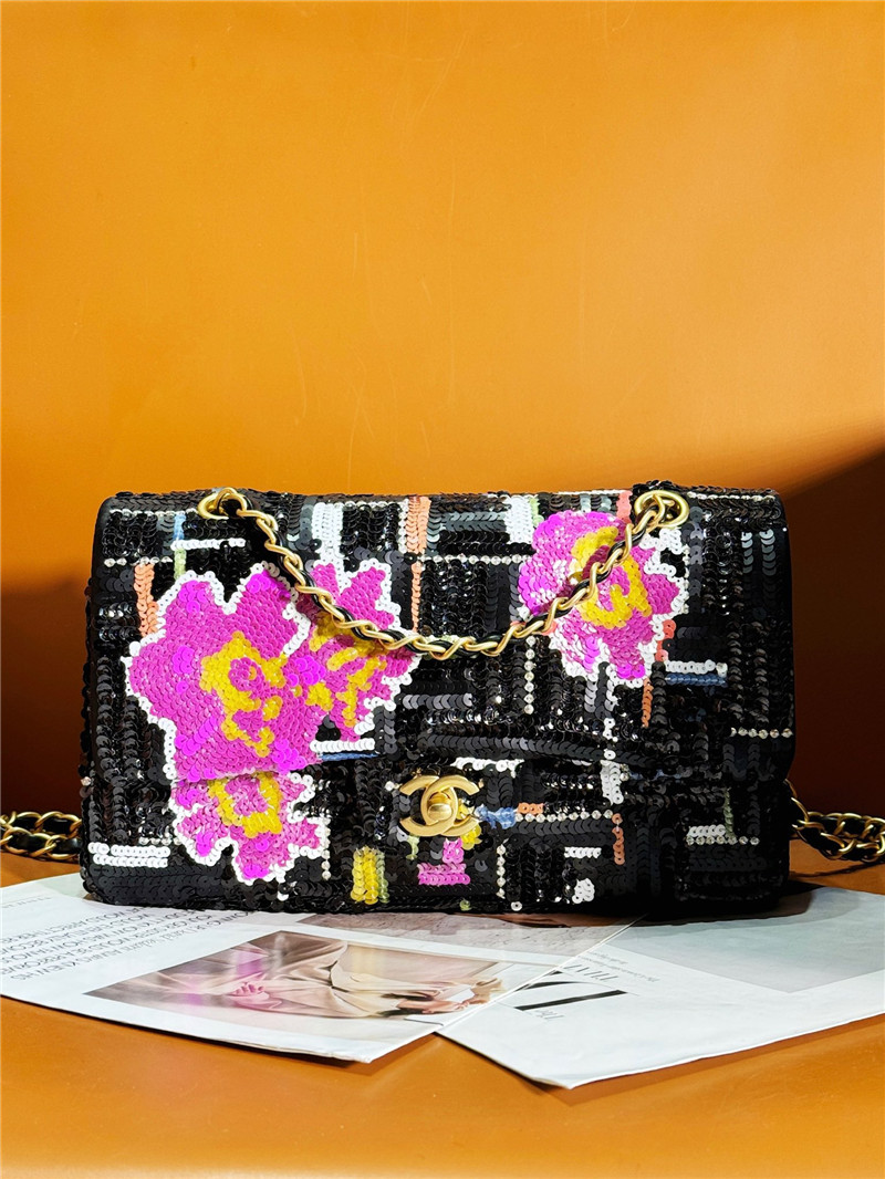 Ch**el flower sequin classic cf bag