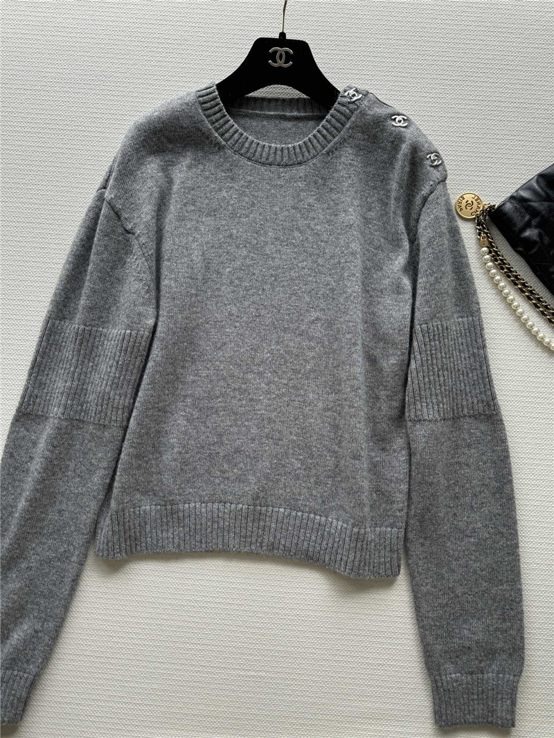Ch**el logo shoulder buttons cashmere sweater