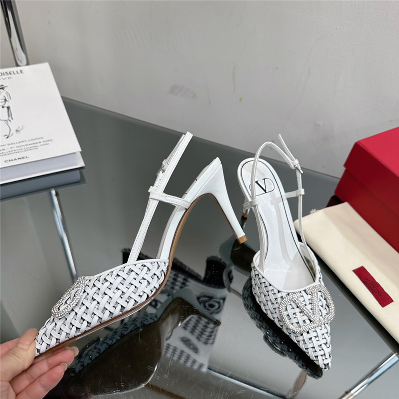 va1e*ntin0 heavy woven v D1am0nd high heel sandals
