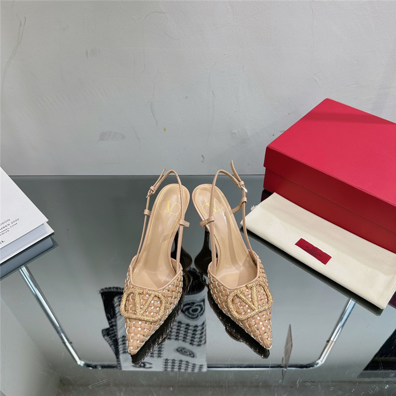 va1e*ntin0 heavy woven v D1am0nd high heel sandals