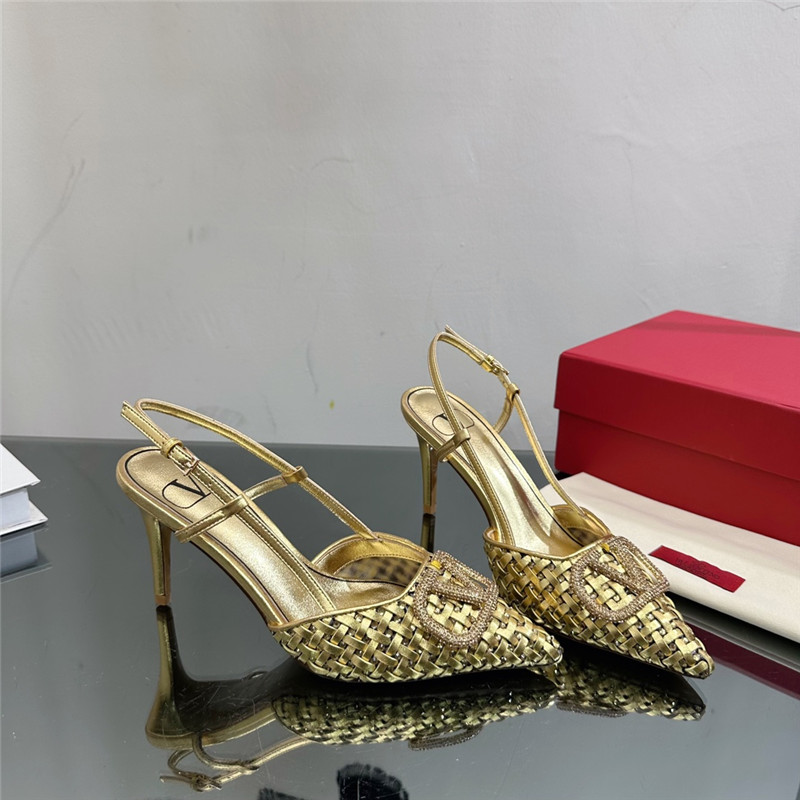 va1e*ntin0 heavy woven v D1am0nd high heel sandals