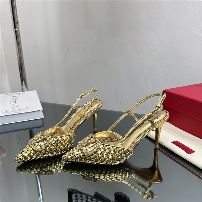 va1e*ntin0 heavy woven v D1am0nd high heel sandals