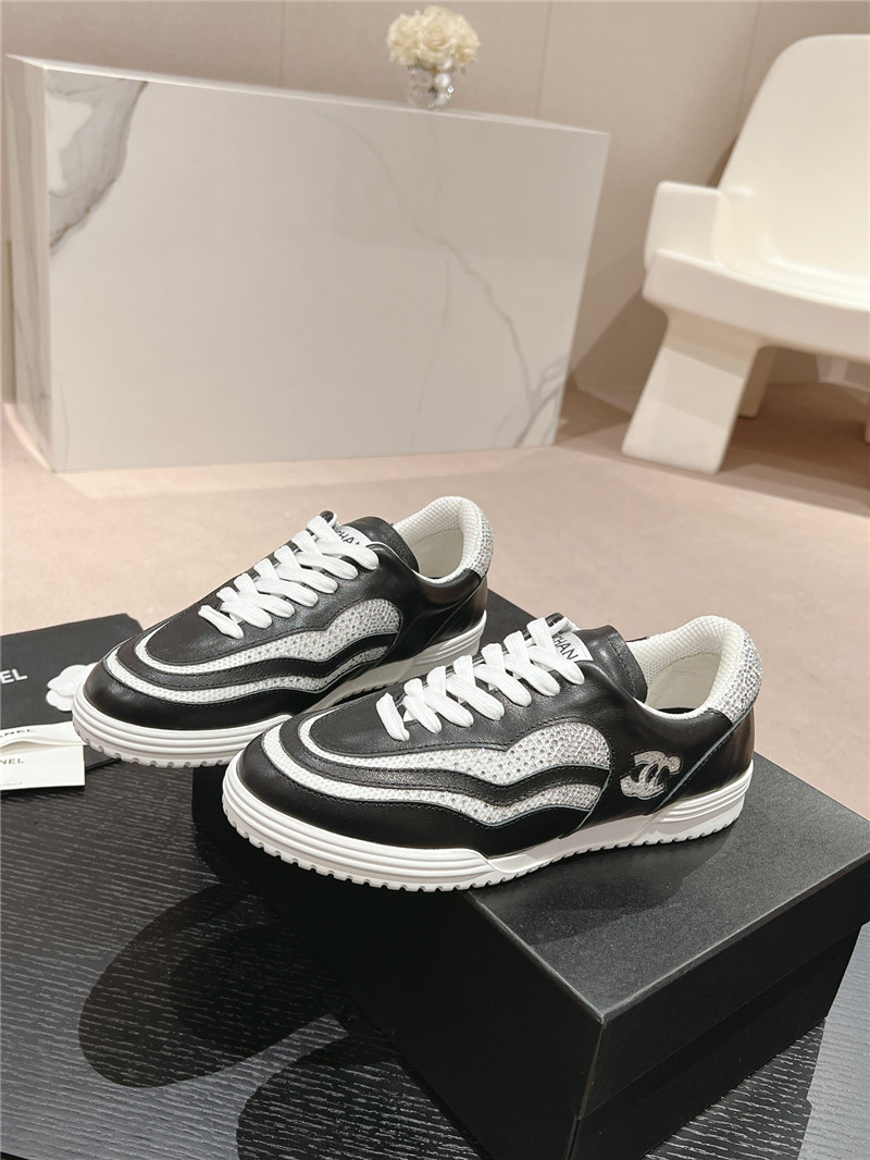 Ch**el rhinestone stitching casual sneakers
