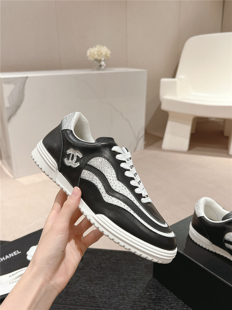 Ch**el rhinestone stitching casual sneakers