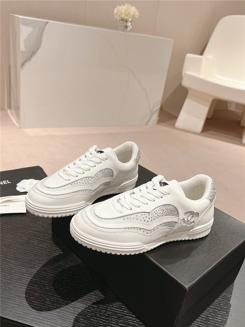 Ch**el rhinestone stitching casual sneakers