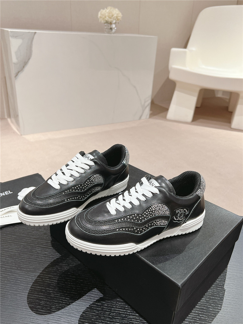 Ch**el rhinestone stitching casual sneakers