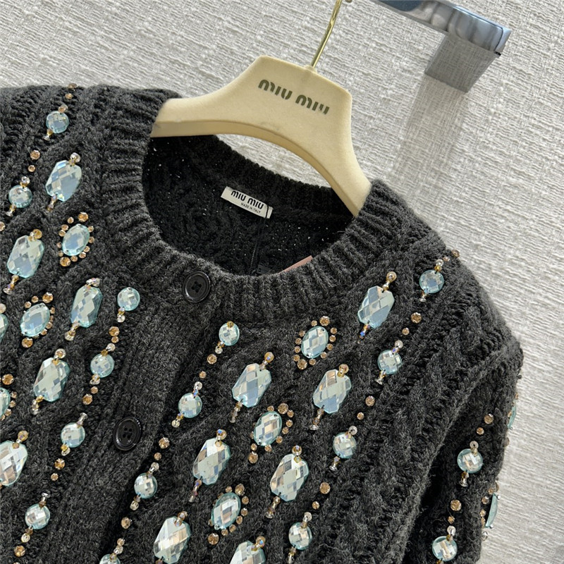 Miu Miu Round Neck Beaded Cardigan