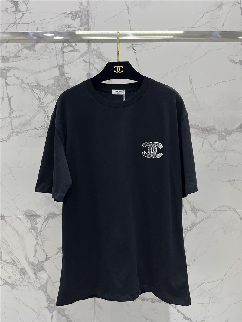 Ch**el pure cotton double c letter loose t-shirt
