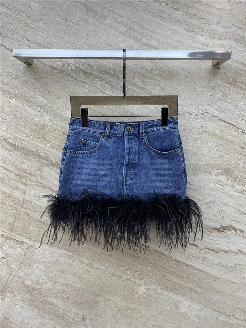 M1um1u ostrich hair denim skirt