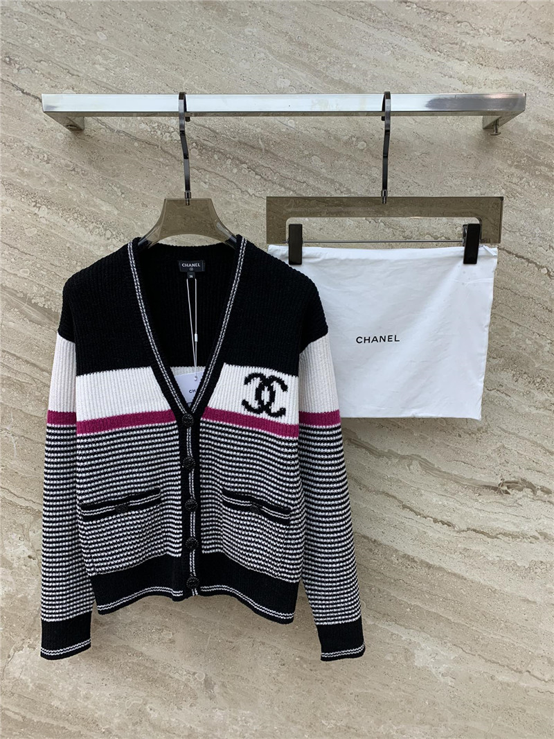 Ch**el contrast wool cardigan in navy