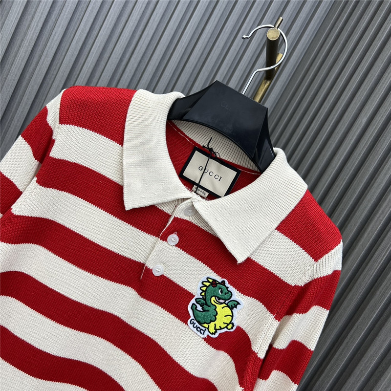 Gvc*1 logo stripe lapel knitted polo shirt