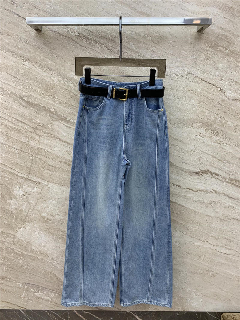 M1um1u distressed letter logo embroidered belt jeans