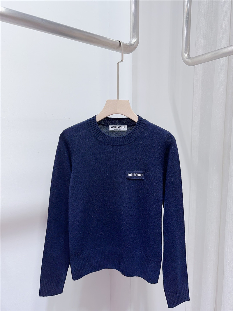 Miu Miu Logo Wool Sweater in Classic Navy