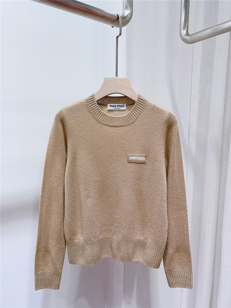 Miu Miu Logo Wool Sweater in Elegant Brown