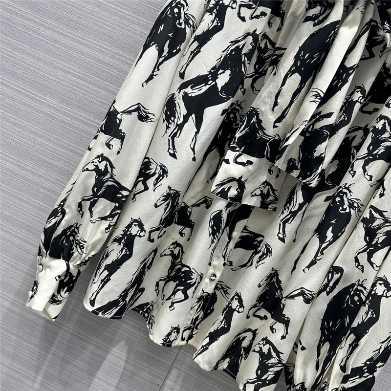 Balmain retro literary style abstract horse print silk shirt