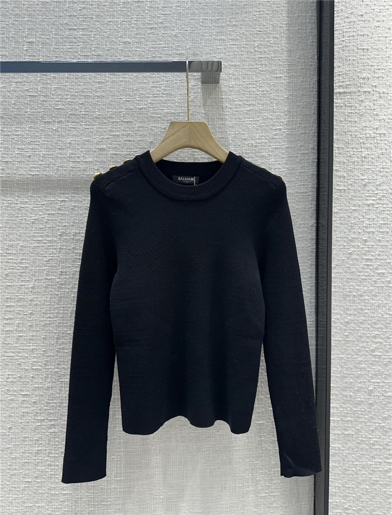 Balmain Navy Button Knitted Sweater