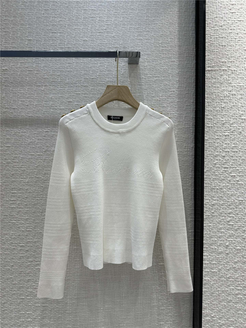 Balmain White Button Knitted Sweater