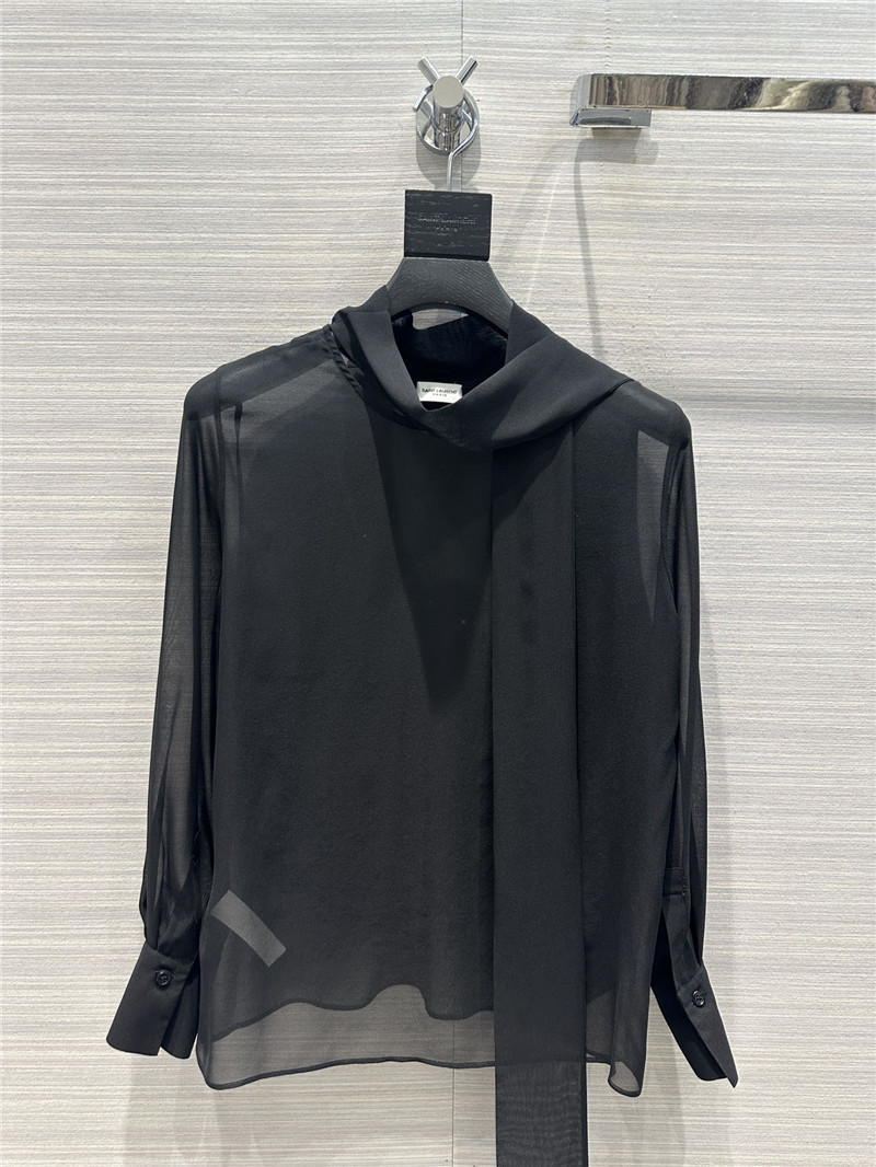 Y51 ribbon real silk shirt