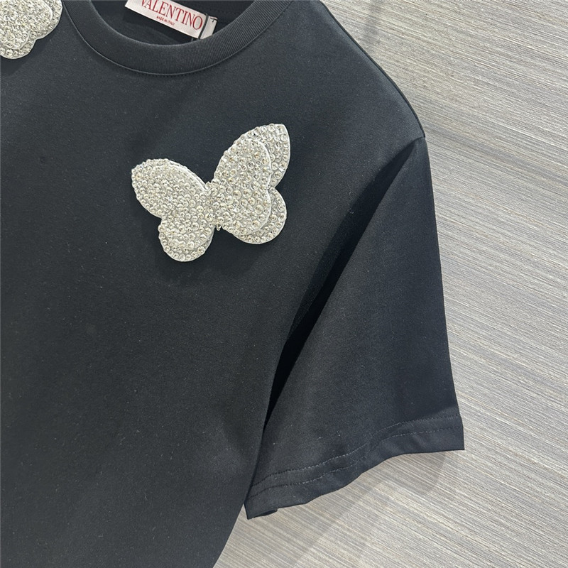 va1e*ntin0 crystal D1am0nd butterfly cotton t-shirt