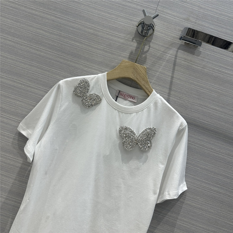 va1e*ntin0 crystal D1am0nd butterfly cotton t-shirt