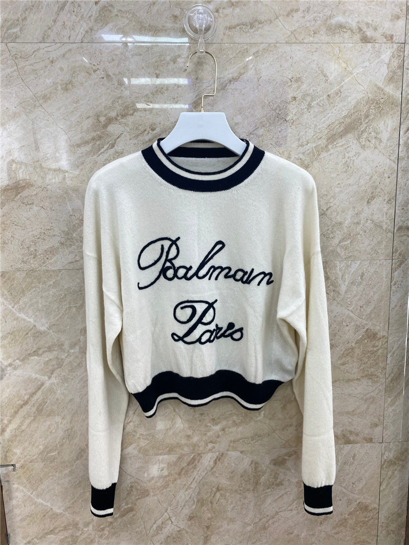 Balmain new letter embroidered cashmere top