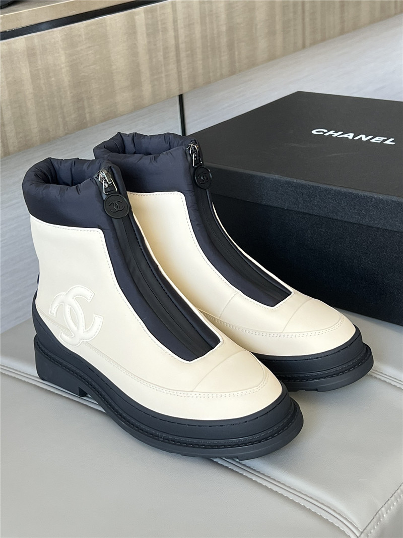 Ch**el beige calfskin nylon ankle snow boots