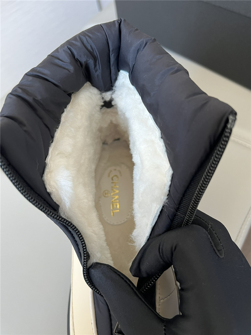 Ch**el beige calfskin nylon ankle snow boots