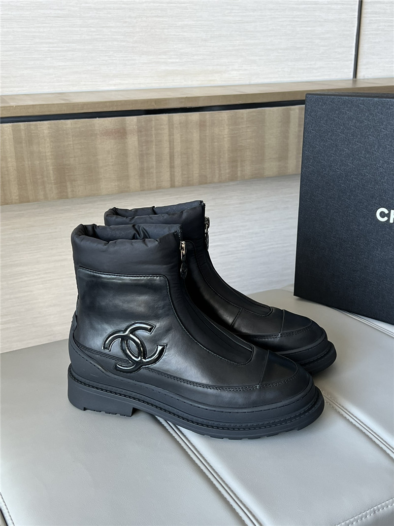Ch**el calfskin nylon ankle snow boots