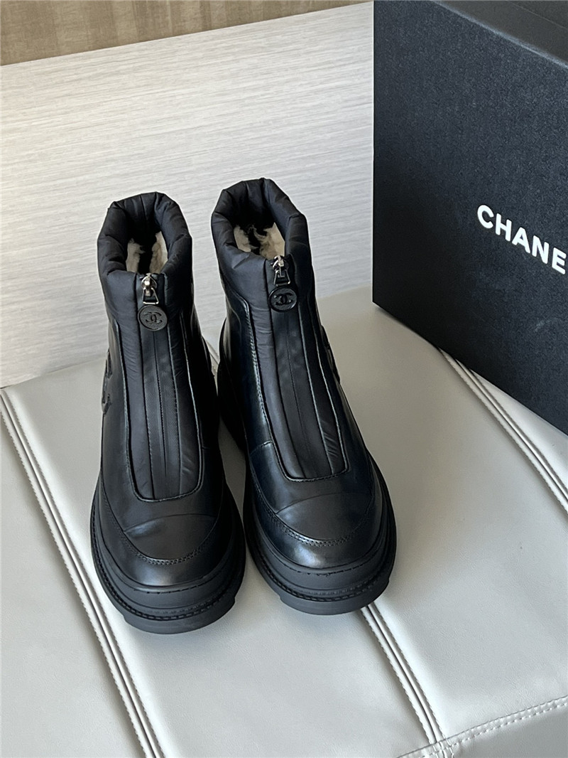 Ch**el calfskin nylon ankle snow boots