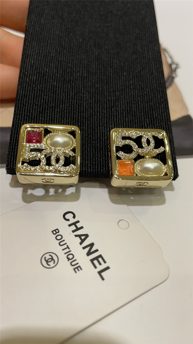 Ch**el hollow square gold stud earrings