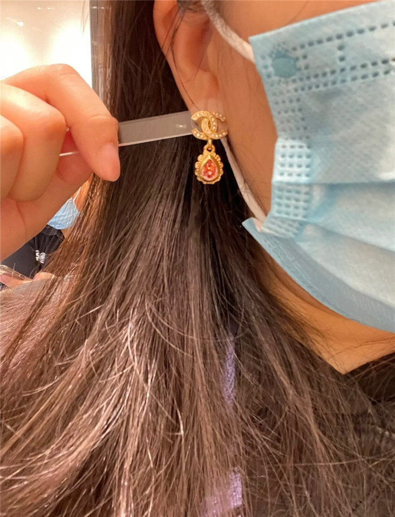 Ch**el double c drop lace drop earrings