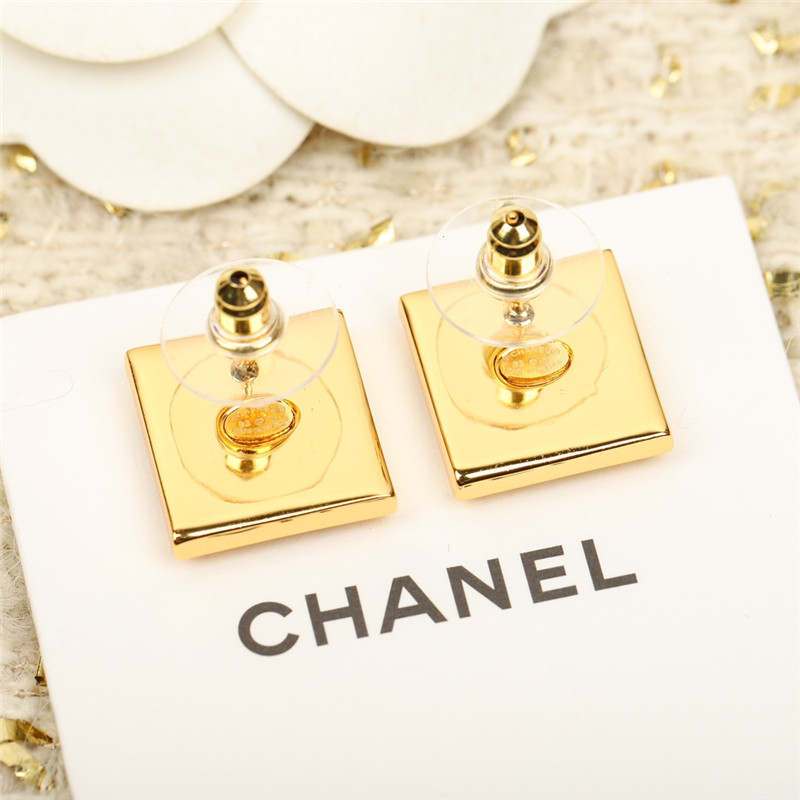 Ch**el square gold black double c stud earrings