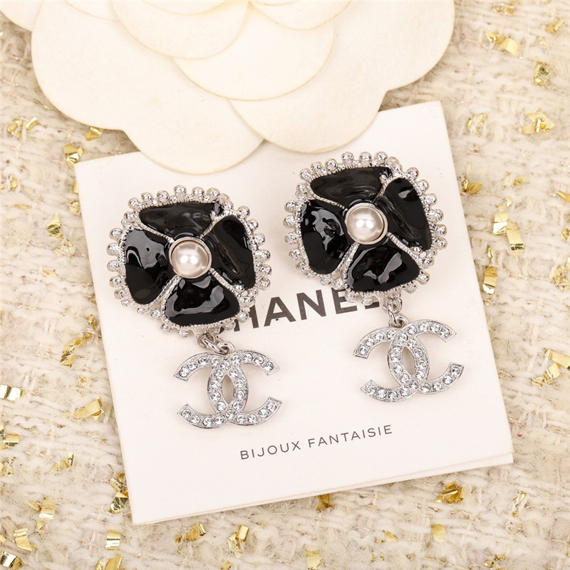 Ch**el four leaf clover double c earrings