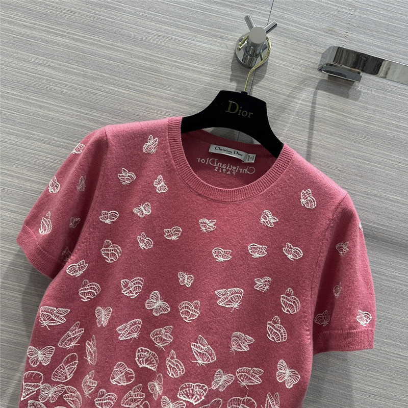 D10r pink embroidered short-sleeved sweater